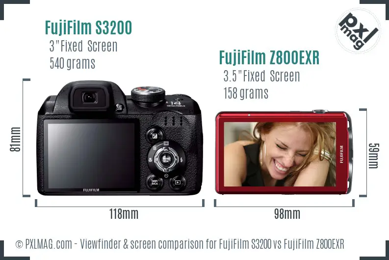 FujiFilm S3200 vs FujiFilm Z800EXR Screen and Viewfinder comparison