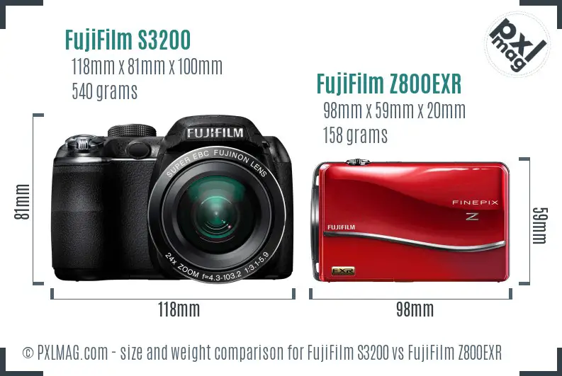 FujiFilm S3200 vs FujiFilm Z800EXR size comparison