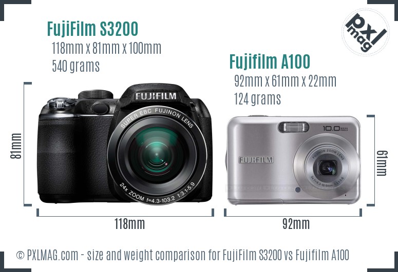 FujiFilm S3200 vs Fujifilm A100 size comparison