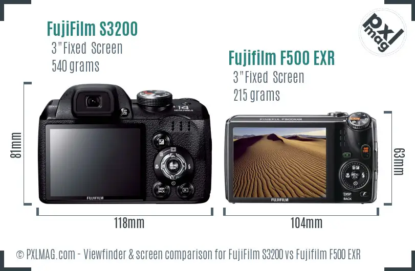 FujiFilm S3200 vs Fujifilm F500 EXR Screen and Viewfinder comparison