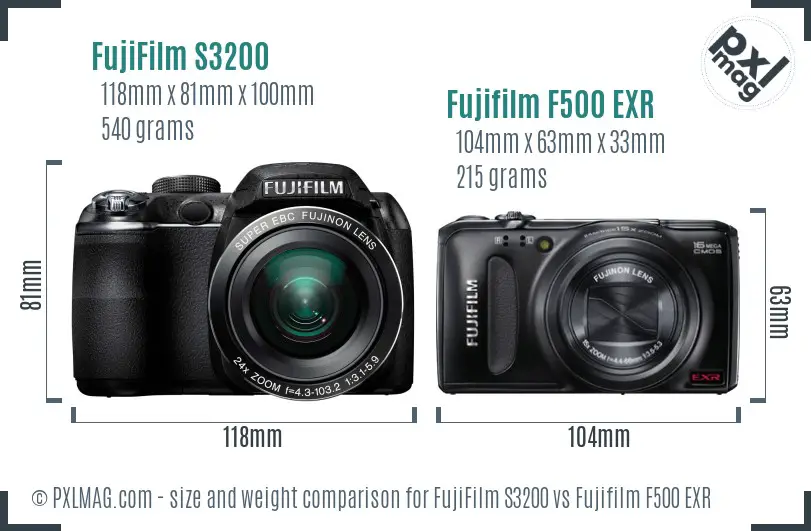 FujiFilm S3200 vs Fujifilm F500 EXR size comparison