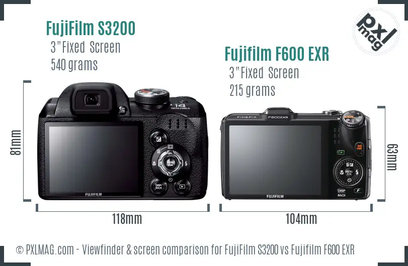 FujiFilm S3200 vs Fujifilm F600 EXR Screen and Viewfinder comparison
