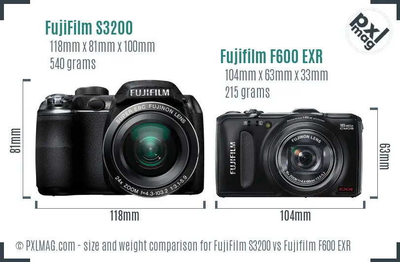 FujiFilm S3200 vs Fujifilm F600 EXR size comparison