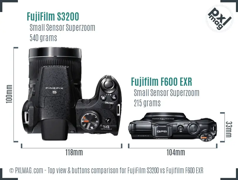 FujiFilm S3200 vs Fujifilm F600 EXR top view buttons comparison