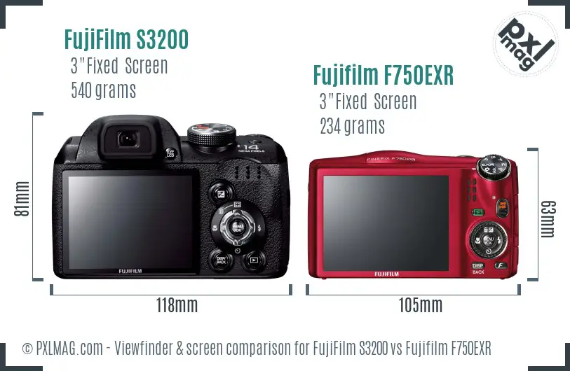 FujiFilm S3200 vs Fujifilm F750EXR Screen and Viewfinder comparison FujiFilm S3200 vs Fujifilm F750EXR Screen and Viewfinder comparison