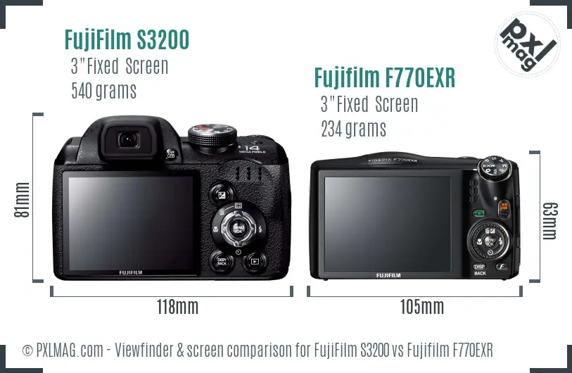 FujiFilm S3200 vs Fujifilm F770EXR Screen and Viewfinder comparison