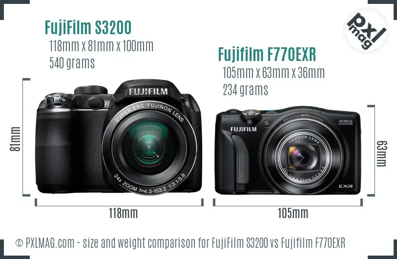 FujiFilm S3200 vs Fujifilm F770EXR size comparison