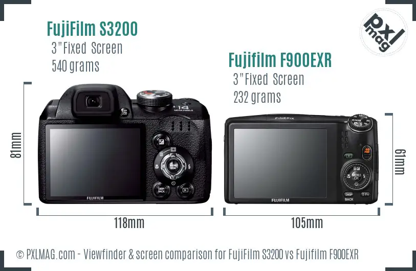 FujiFilm S3200 vs Fujifilm F900EXR Screen and Viewfinder comparison