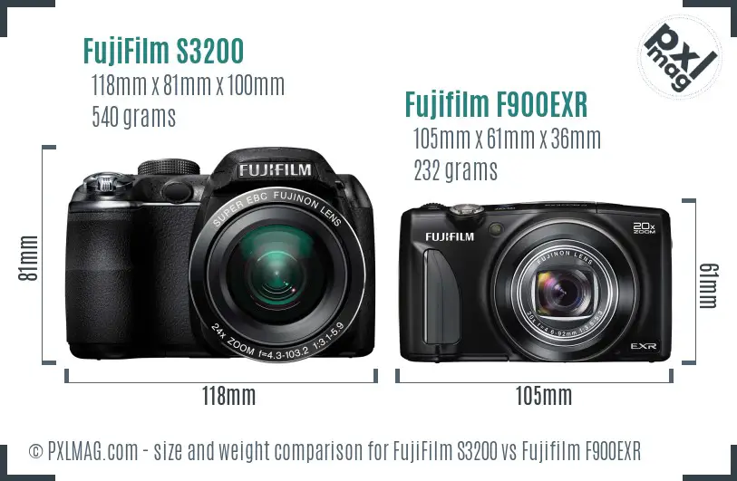 FujiFilm S3200 vs Fujifilm F900EXR size comparison