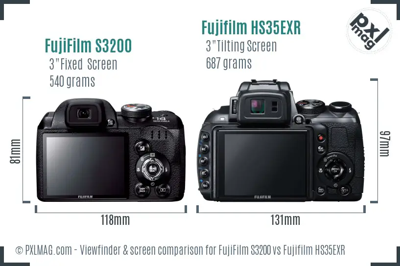 FujiFilm S3200 vs Fujifilm HS35EXR Screen and Viewfinder comparison