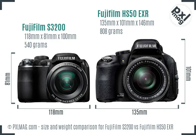 FujiFilm S3200 vs Fujifilm HS50 EXR size comparison