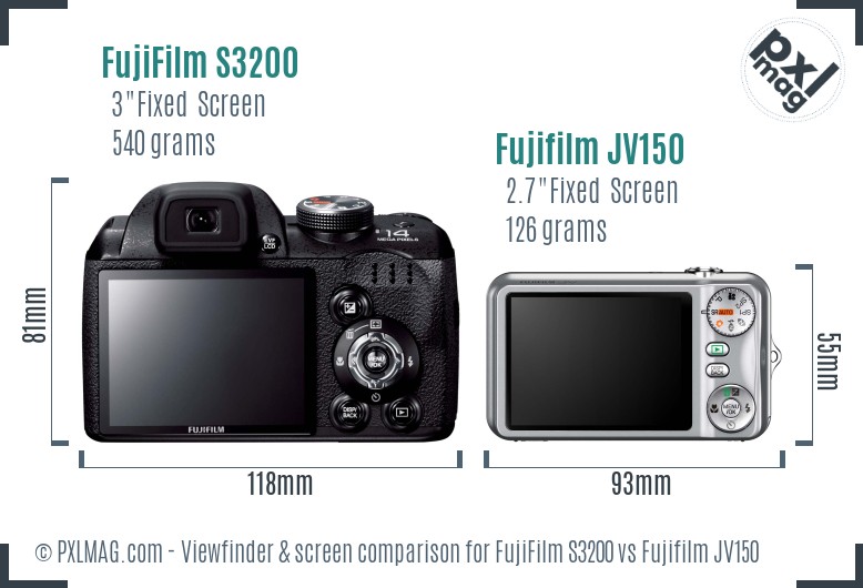 FujiFilm S3200 vs Fujifilm JV150 Screen and Viewfinder comparison