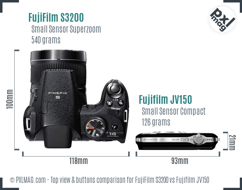 FujiFilm S3200 vs Fujifilm JV150 top view buttons comparison