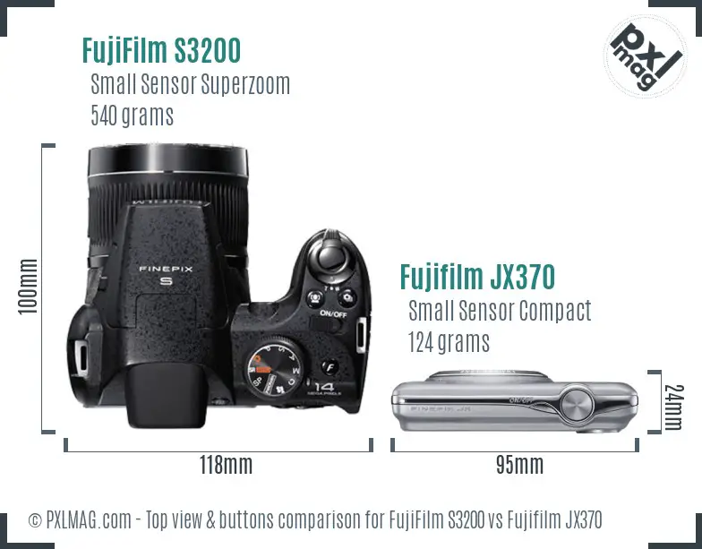 FujiFilm S3200 vs Fujifilm JX370 top view buttons comparison