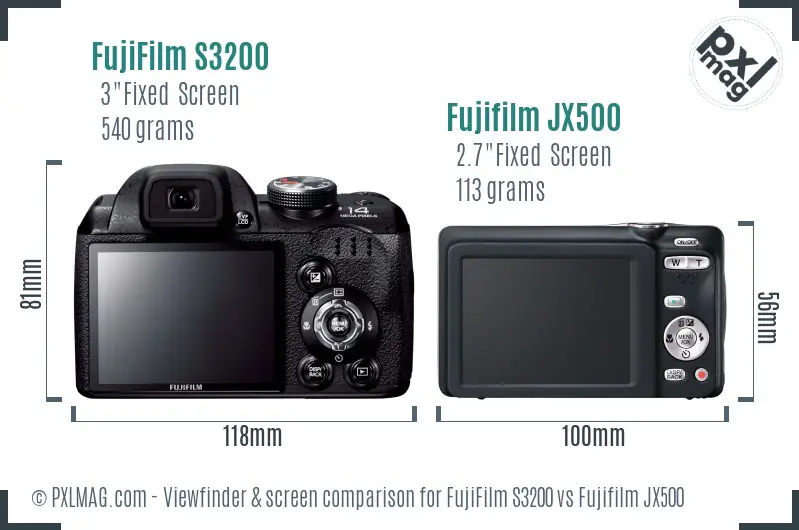 FujiFilm S3200 vs Fujifilm JX500 Screen and Viewfinder comparison