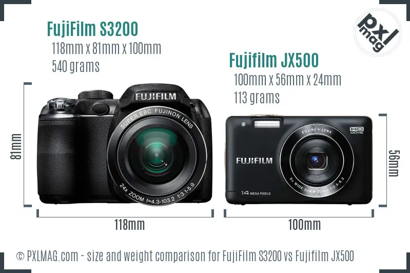 FujiFilm S3200 vs Fujifilm JX500 size comparison