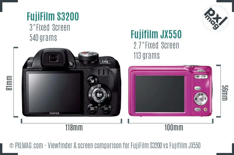 FujiFilm S3200 vs Fujifilm JX550 Screen and Viewfinder comparison