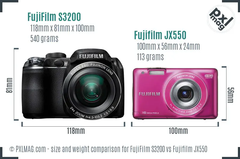 FujiFilm S3200 vs Fujifilm JX550 size comparison