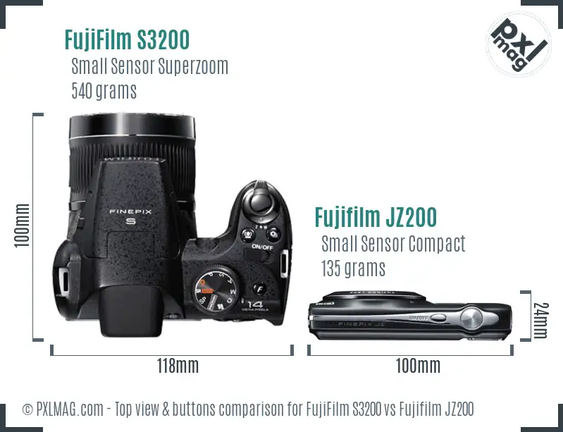 FujiFilm S3200 vs Fujifilm JZ200 top view buttons comparison FujiFilm S3200 vs Fujifilm JZ200 top view buttons comparison