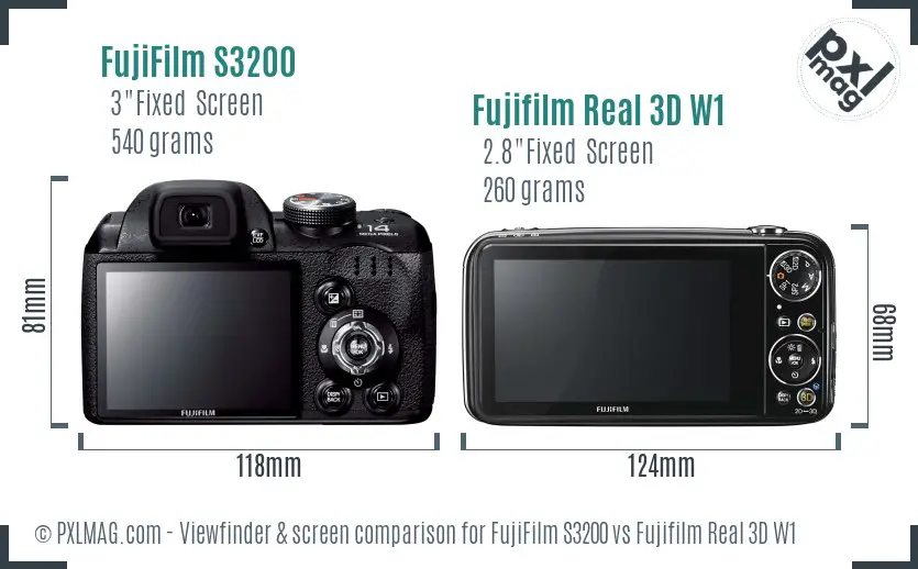 FujiFilm S3200 vs Fujifilm Real 3D W1 Screen and Viewfinder comparison