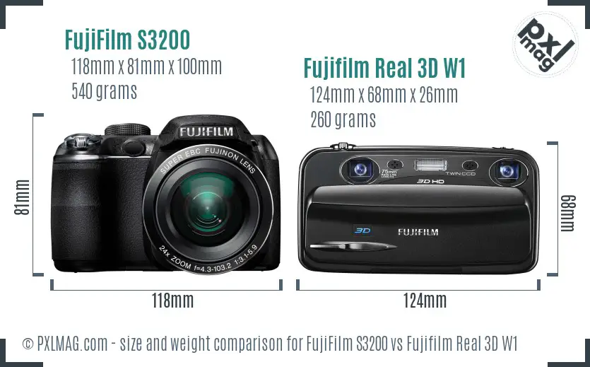 FujiFilm S3200 vs Fujifilm Real 3D W1 size comparison