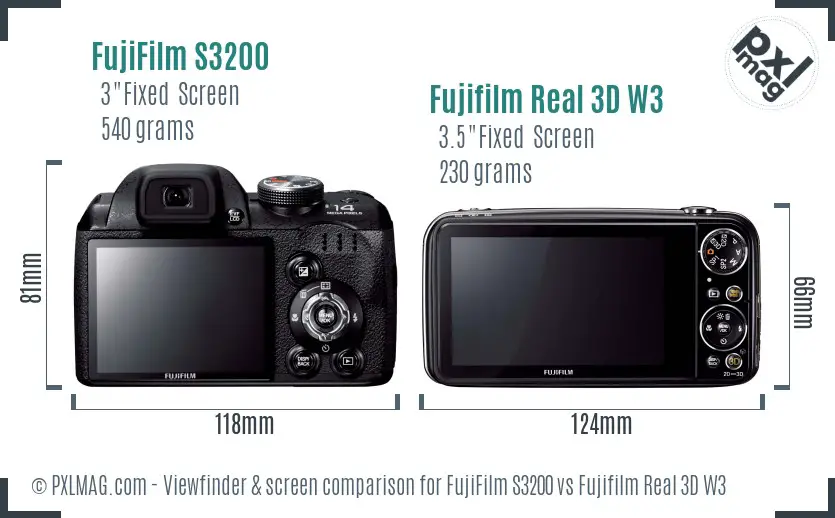 FujiFilm S3200 vs Fujifilm Real 3D W3 Screen and Viewfinder comparison FujiFilm S3200 vs Fujifilm Real 3D W3 Screen and Viewfinder comparison