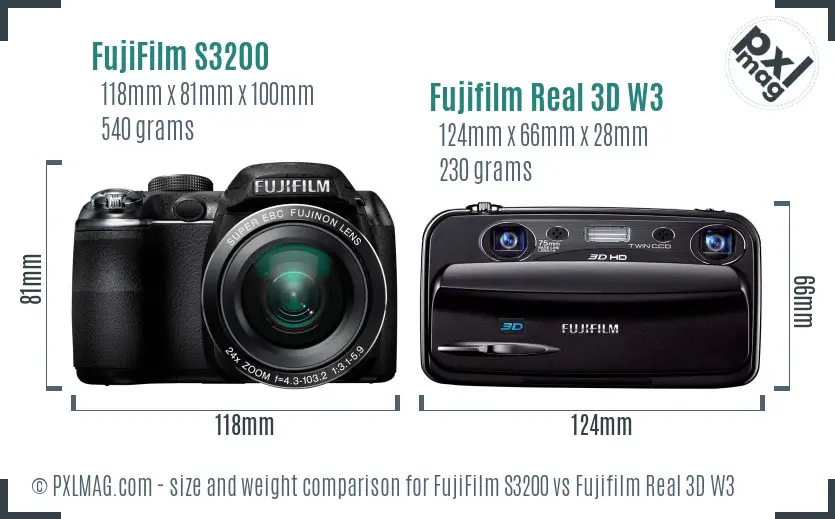 FujiFilm S3200 vs Fujifilm Real 3D W3 size comparison FujiFilm S3200 vs Fujifilm Real 3D W3 size comparison