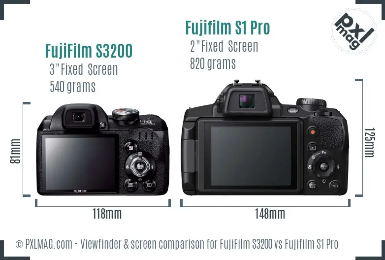 FujiFilm S3200 vs Fujifilm S1 Pro Screen and Viewfinder comparison