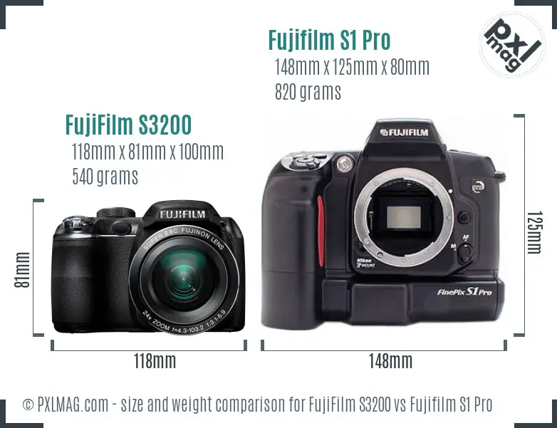 FujiFilm S3200 vs Fujifilm S1 Pro size comparison