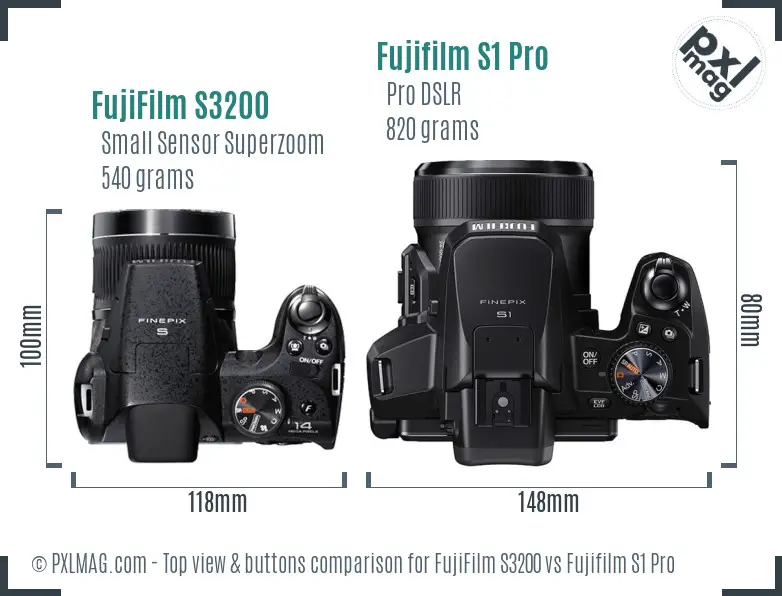 FujiFilm S3200 vs Fujifilm S1 Pro top view buttons comparison