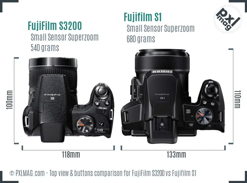 FujiFilm S3200 vs Fujifilm S1 top view buttons comparison