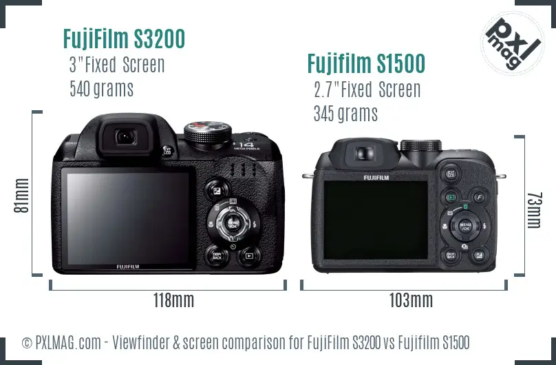 FujiFilm S3200 vs Fujifilm S1500 Screen and Viewfinder comparison