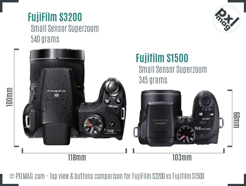FujiFilm S3200 vs Fujifilm S1500 top view buttons comparison