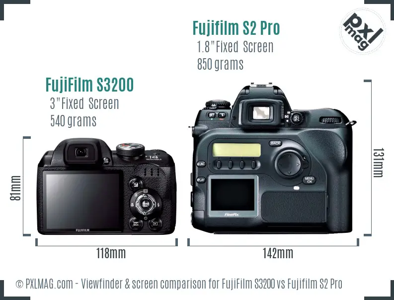 FujiFilm S3200 vs Fujifilm S2 Pro Screen and Viewfinder comparison