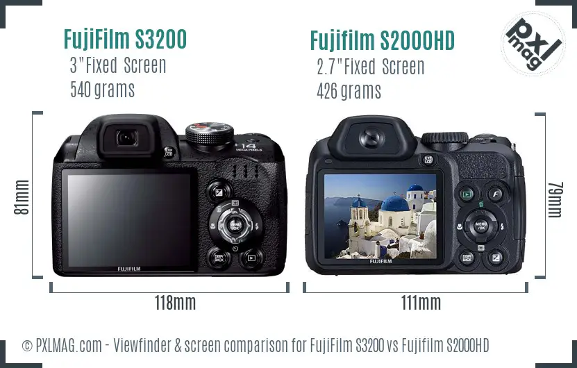 FujiFilm S3200 vs Fujifilm S2000HD Screen and Viewfinder comparison