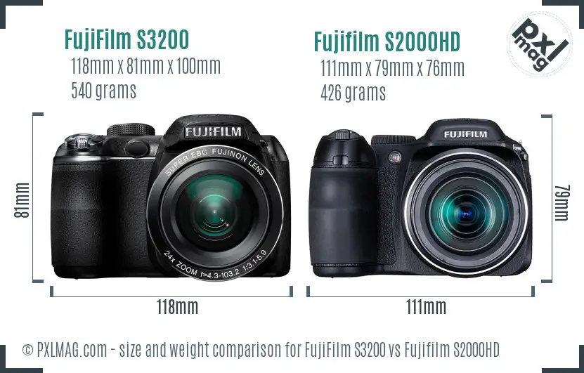 FujiFilm S3200 vs Fujifilm S2000HD size comparison