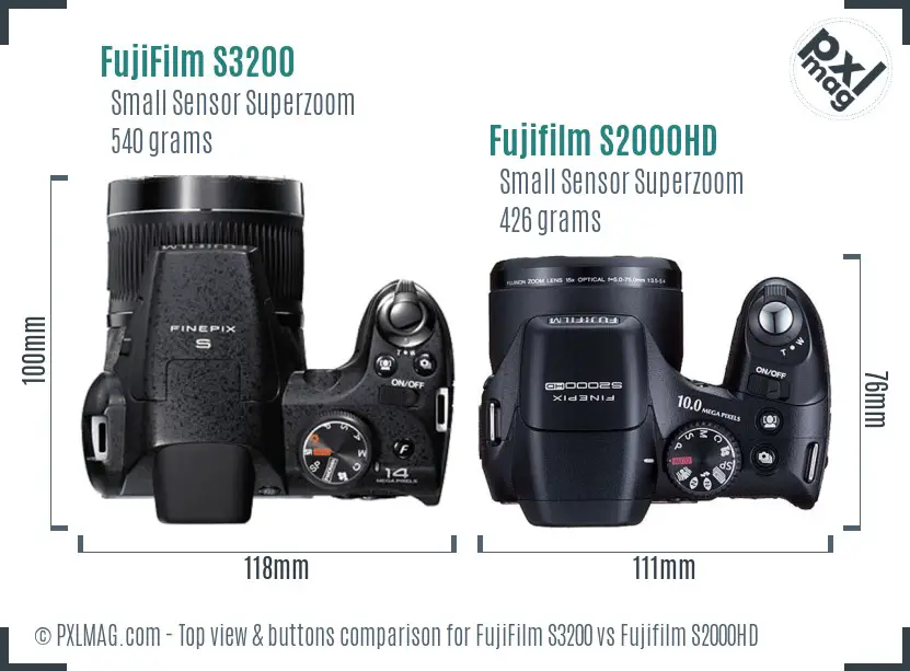 FujiFilm S3200 vs Fujifilm S2000HD top view buttons comparison