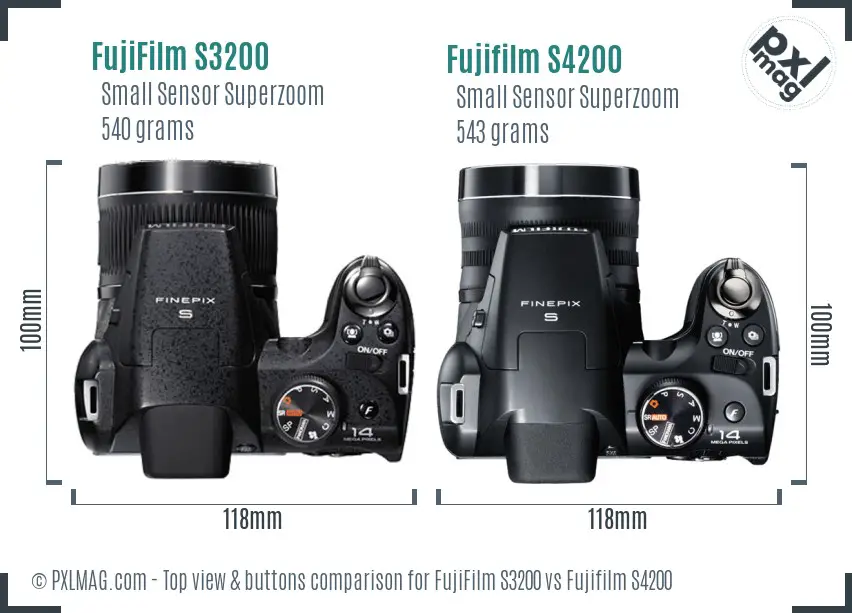 FujiFilm S3200 vs Fujifilm S4200 top view buttons comparison