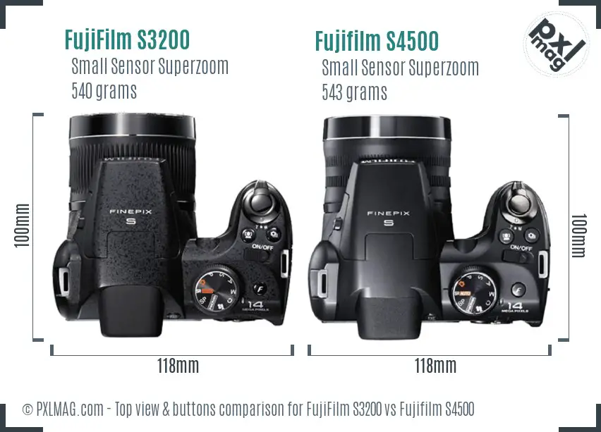 FujiFilm S3200 vs Fujifilm S4500 top view buttons comparison