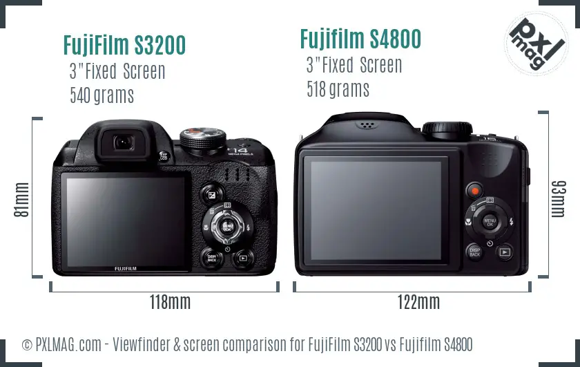 FujiFilm S3200 vs Fujifilm S4800 Screen and Viewfinder comparison