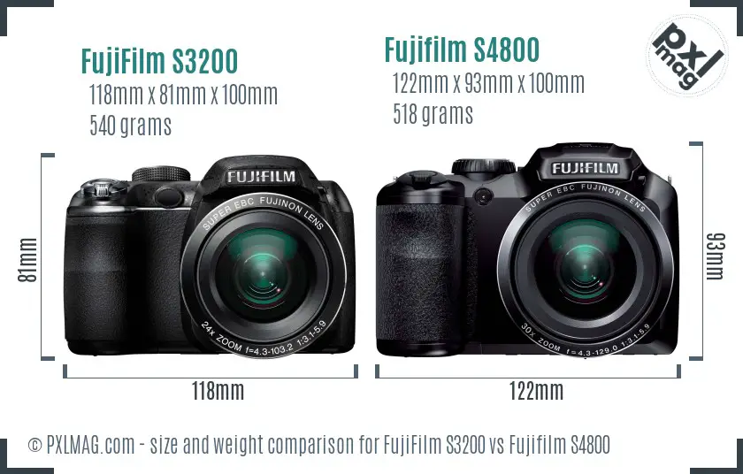 FujiFilm S3200 vs Fujifilm S4800 size comparison