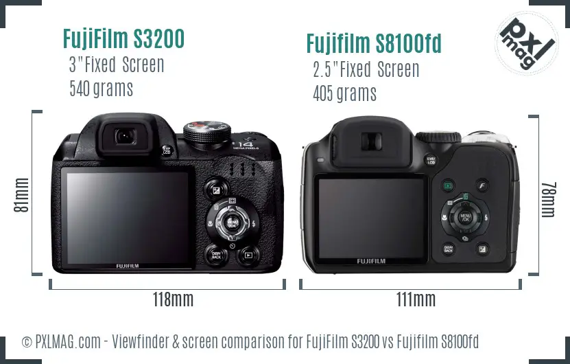 FujiFilm S3200 vs Fujifilm S8100fd Screen and Viewfinder comparison
