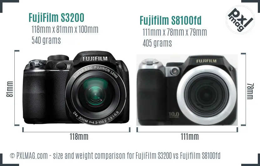 FujiFilm S3200 vs Fujifilm S8100fd size comparison