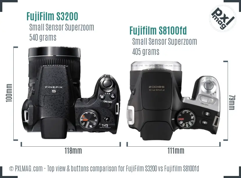 FujiFilm S3200 vs Fujifilm S8100fd top view buttons comparison