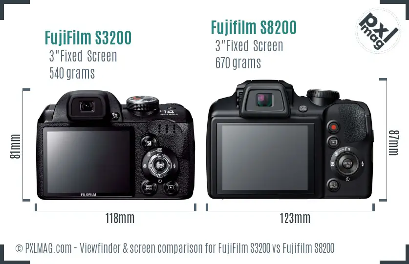 FujiFilm S3200 vs Fujifilm S8200 Screen and Viewfinder comparison