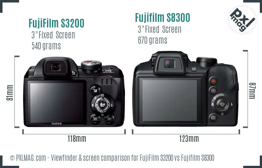 FujiFilm S3200 vs Fujifilm S8300 Screen and Viewfinder comparison