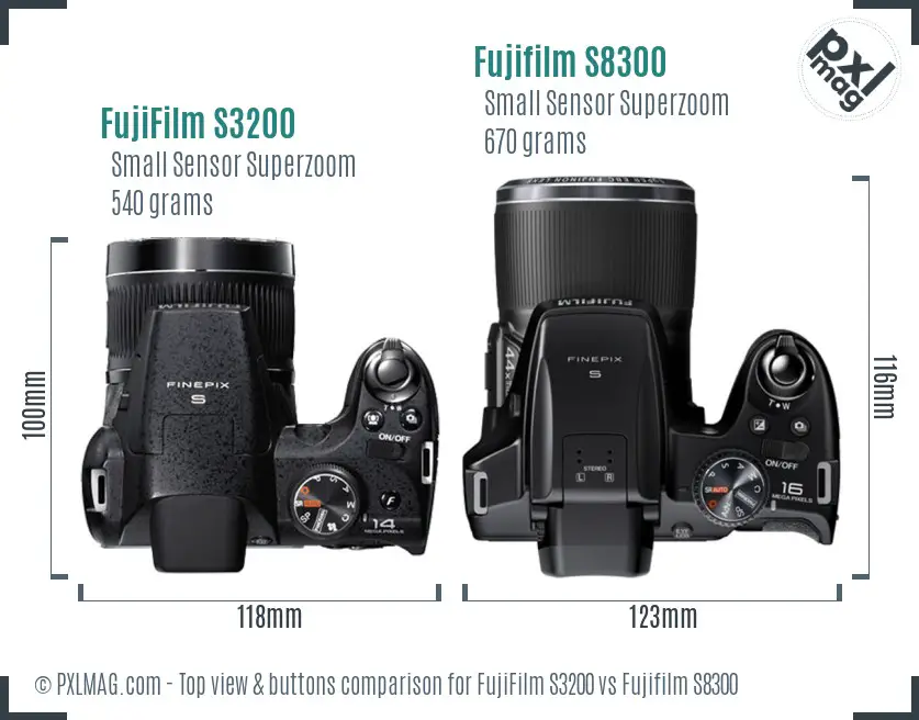 FujiFilm S3200 vs Fujifilm S8300 top view buttons comparison