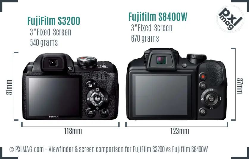 FujiFilm S3200 vs Fujifilm S8400W Screen and Viewfinder comparison