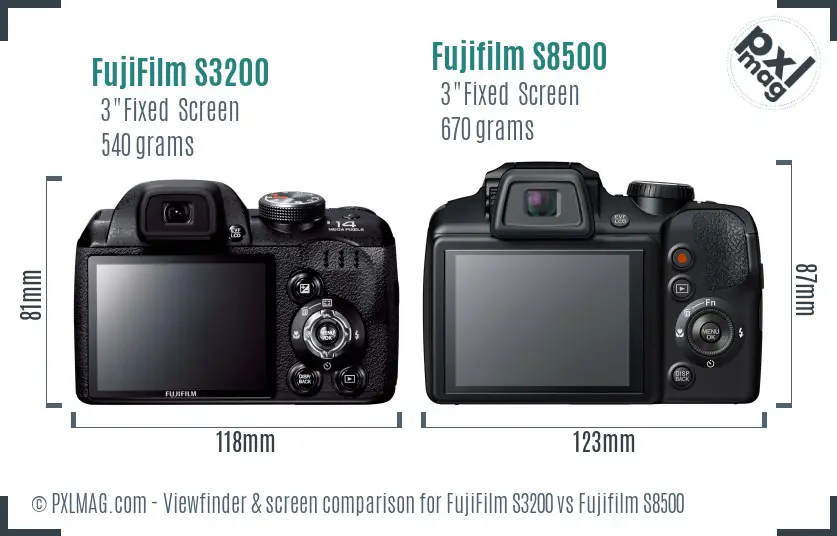 FujiFilm S3200 vs Fujifilm S8500 Screen and Viewfinder comparison