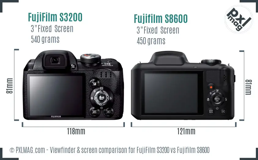 FujiFilm S3200 vs Fujifilm S8600 Screen and Viewfinder comparison